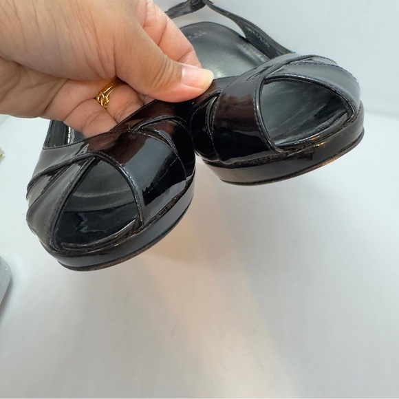 Stuwart Weitzman Slingback Peeptoe Black Patent Leather Heels Size 8M - Picture 15 of 16